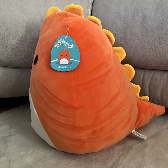 🦖 Squishmallows Amideus the Orange Dinosaur with TYPE 1 DIABETES HTF NWT 14” - Picture 4 of 8